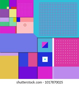 Trendy geometric elements memphis greeting cards design. Retro style texture, pattern and elements. Modern abstract design poster and cover template