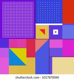 Trendy geometric elements memphis greeting cards design. Retro style texture, pattern and elements. Modern abstract design poster and cover template