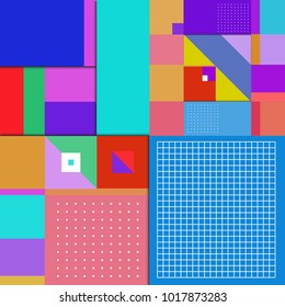 Trendy geometric elements memphis greeting cards design. Retro style texture, pattern and elements. Modern abstract design poster and cover template