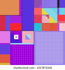 Trendy geometric elements memphis greeting cards design. Retro style texture, pattern and elements. Modern abstract design poster and cover template
