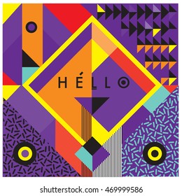 Trendy geometric elements memphis greeting cards design. Retro style texture, pattern and elements. Modern abstract design poster and cover template