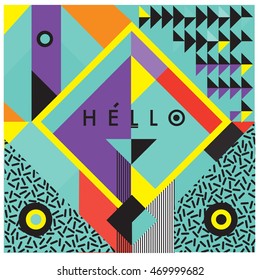 Trendy geometric elements memphis greeting cards design. Retro style texture, pattern and elements. Modern abstract design poster and cover template
