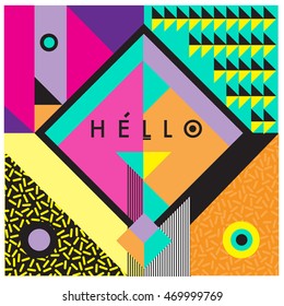 Trendy geometric elements memphis greeting cards design. Retro style texture, pattern and elements. Modern abstract design poster and cover template