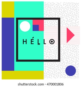 Trendy geometric elements memphis greeting cards design. Retro style texture, pattern and elements. Modern abstract design poster and cover template