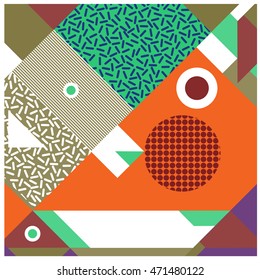 Trendy geometric elements memphis greeting cards design. Retro style texture, pattern and elements. Modern abstract design poster and cover template