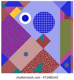 Trendy geometric elements memphis greeting cards design. Retro style texture, pattern and elements. Modern abstract design poster and cover template
