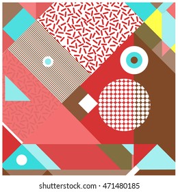Trendy geometric elements memphis greeting cards design. Retro style texture, pattern and elements. Modern abstract design poster and cover template