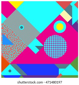 Trendy geometric elements memphis greeting cards design. Retro style texture, pattern and elements. Modern abstract design poster and cover template