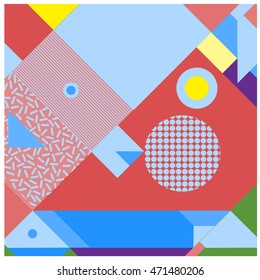 Trendy geometric elements memphis greeting cards design. Retro style texture, pattern and elements. Modern abstract design poster and cover template