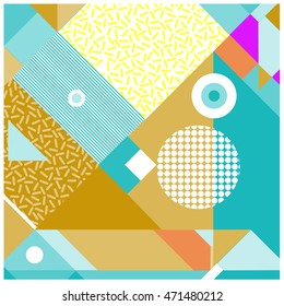 Trendy geometric elements memphis greeting cards design. Retro style texture, pattern and elements. Modern abstract design poster and cover template