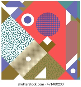 Trendy geometric elements memphis greeting cards design. Retro style texture, pattern and elements. Modern abstract design poster and cover template