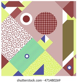 Trendy geometric elements memphis greeting cards design. Retro style texture, pattern and elements. Modern abstract design poster and cover template