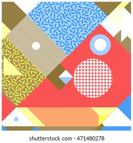 Trendy geometric elements memphis greeting cards design. Retro style texture, pattern and elements. Modern abstract design poster and cover template