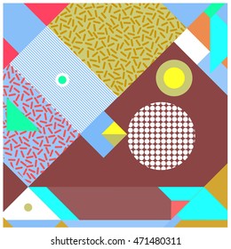 Trendy geometric elements memphis greeting cards design. Retro style texture, pattern and elements. Modern abstract design poster and cover template