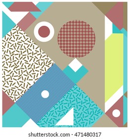 Trendy geometric elements memphis greeting cards design. Retro style texture, pattern and elements. Modern abstract design poster and cover template