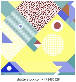 Trendy geometric elements memphis greeting cards design. Retro style texture, pattern and elements. Modern abstract design poster and cover template