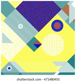 Trendy geometric elements memphis greeting cards design. Retro style texture, pattern and elements. Modern abstract design poster and cover template