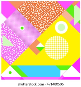 Trendy geometric elements memphis greeting cards design. Retro style texture, pattern and elements. Modern abstract design poster and cover template