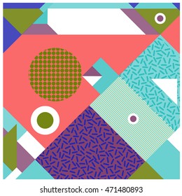 Trendy geometric elements memphis greeting cards design. Retro style texture, pattern and elements. Modern abstract design poster and cover template