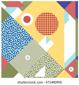 Trendy geometric elements memphis greeting cards design. Retro style texture, pattern and elements. Modern abstract design poster and cover template