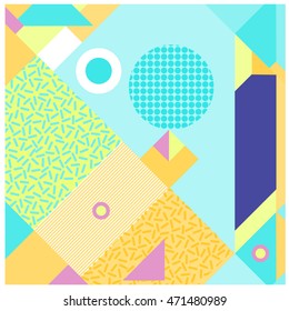 Trendy geometric elements memphis greeting cards design. Retro style texture, pattern and elements. Modern abstract design poster and cover template