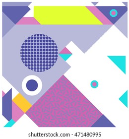 Trendy geometric elements memphis greeting cards design. Retro style texture, pattern and elements. Modern abstract design poster and cover template