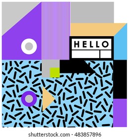 Trendy geometric elements memphis greeting cards design. Retro style texture, pattern and elements. Modern abstract design poster and cover template