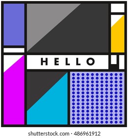 Trendy geometric elements memphis greeting cards design. Retro style texture, pattern and elements. Modern abstract design poster and cover template