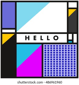 Trendy geometric elements memphis greeting cards design. Retro style texture, pattern and elements. Modern abstract design poster and cover template