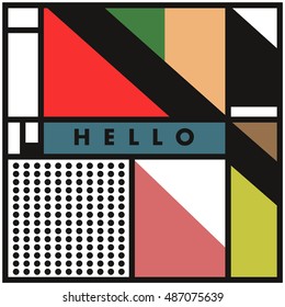Trendy geometric elements memphis greeting cards design. Retro style texture, pattern and elements. Modern abstract design poster and cover template
