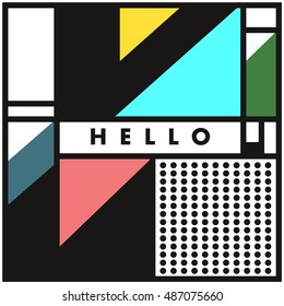 Trendy geometric elements memphis greeting cards design. Retro style texture, pattern and elements. Modern abstract design poster and cover template