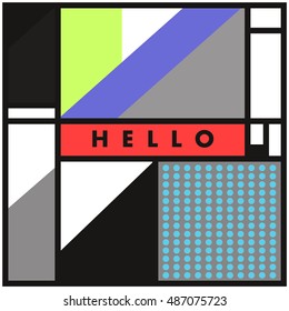 Trendy geometric elements memphis greeting cards design. Retro style texture, pattern and elements. Modern abstract design poster and cover template