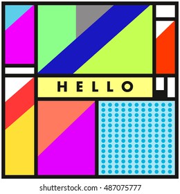 Trendy geometric elements memphis greeting cards design. Retro style texture, pattern and elements. Modern abstract design poster and cover template