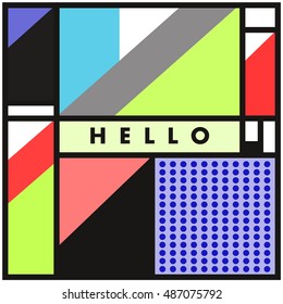 Trendy geometric elements memphis greeting cards design. Retro style texture, pattern and elements. Modern abstract design poster and cover template