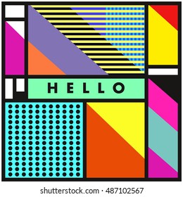 Trendy geometric elements memphis greeting cards design. Retro style texture, pattern and elements. Modern abstract design poster and cover template