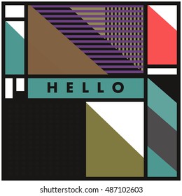 Trendy geometric elements memphis greeting cards design. Retro style texture, pattern and elements. Modern abstract design poster and cover template