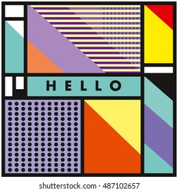 Trendy geometric elements memphis greeting cards design. Retro style texture, pattern and elements. Modern abstract design poster and cover template