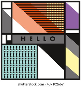 Trendy geometric elements memphis greeting cards design. Retro style texture, pattern and elements. Modern abstract design poster and cover template