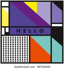 Trendy geometric elements memphis greeting cards design. Retro style texture, pattern and elements. Modern abstract design poster and cover template