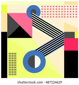 Trendy geometric elements memphis greeting cards design. Retro style texture, pattern and elements. Modern abstract design poster and cover template