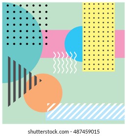 Trendy geometric elements memphis greeting cards design. Retro style texture, pattern and elements. Modern abstract design poster and cover template