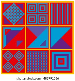 Trendy geometric elements memphis greeting cards design. Retro style texture, pattern and elements. Modern abstract design poster and cover template