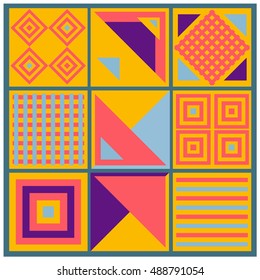 Trendy geometric elements memphis greeting cards design. Retro style texture, pattern and elements. Modern abstract design poster and cover template