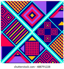 Trendy geometric elements memphis greeting cards design. Retro style texture, pattern and elements. Modern abstract design poster and cover template