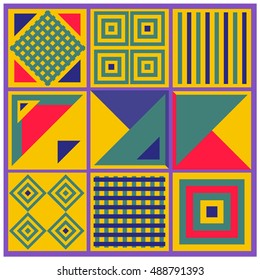 Trendy geometric elements memphis greeting cards design. Retro style texture, pattern and elements. Modern abstract design poster and cover template