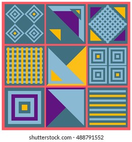 Trendy geometric elements memphis greeting cards design. Retro style texture, pattern and elements. Modern abstract design poster and cover template