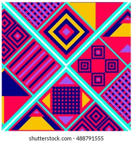 Trendy geometric elements memphis greeting cards design. Retro style texture, pattern and elements. Modern abstract design poster and cover template
