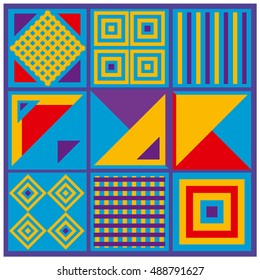 Trendy geometric elements memphis greeting cards design. Retro style texture, pattern and elements. Modern abstract design poster and cover template