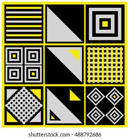 Trendy geometric elements memphis greeting cards design. Retro style texture, pattern and elements. Modern abstract design poster and cover template