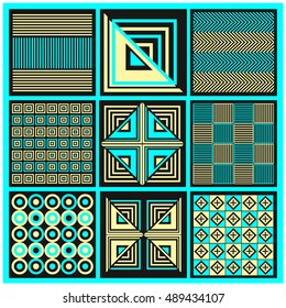 Trendy geometric elements memphis greeting cards design. Retro style texture, pattern and elements. Modern abstract design poster and cover template